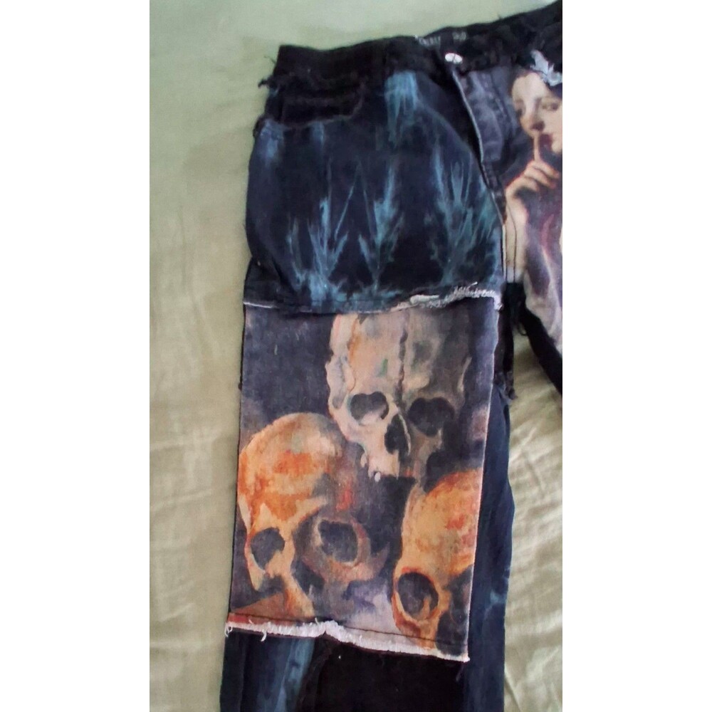 Dolls Kill Current Mood Into The Fantasy Renaissance Patchwork Jeans XS Goth Y2K - Picture 4 of 9